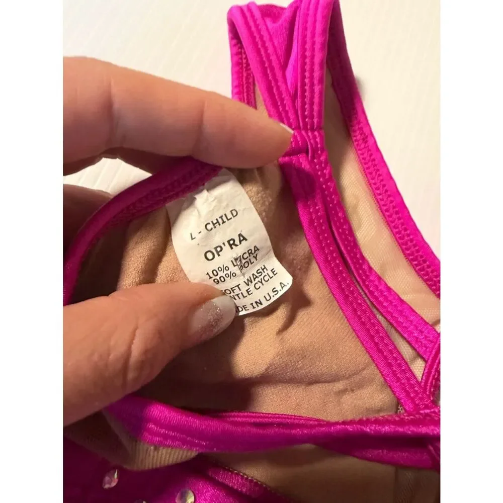 Opra solo custom dance costume leotard 2 piece hot pink illusion MC/LC child